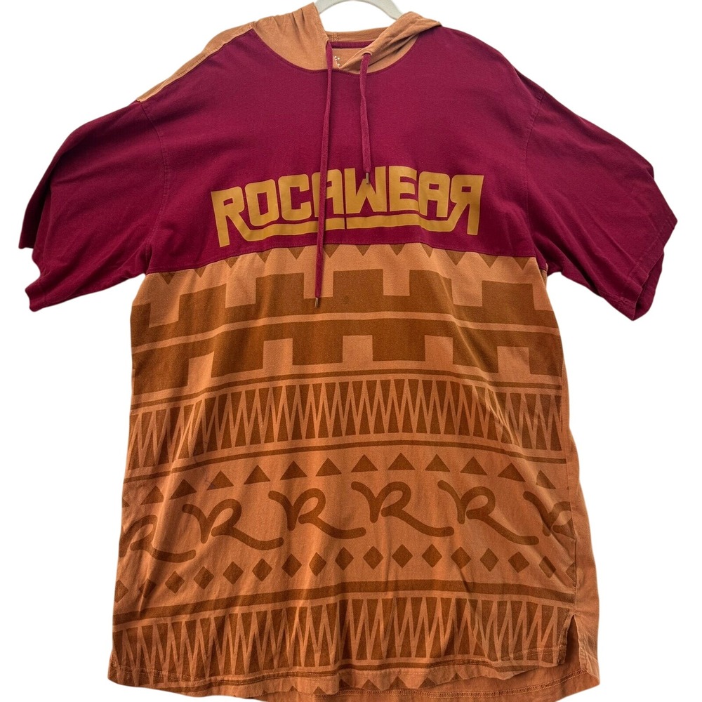 Rocawear 100% Cotton Aztec Print Hoodie T-Shirt Short Sleeve Casual Top Men 3XB